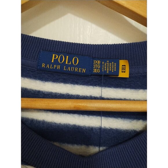NWT Polo Ralph Lauren Polo Bear Navy and White Striped Sweatshirt 3 XL - Picture 2 of 7